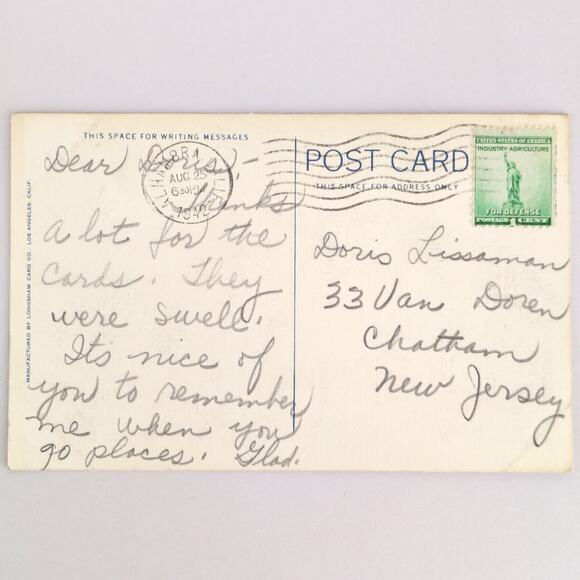 Vintage 1942 Linen Postcard Post Office Building Long Beach California Hoffman - Picture 2 of 2